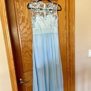 Prom Dress Baby Blue Lace Mesh Chiffon Ropalia Size L Wedding Guest
